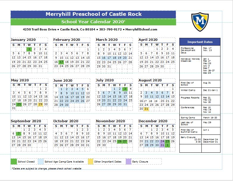 School Year Calendar  Merryhill School - Castle Rock, CO